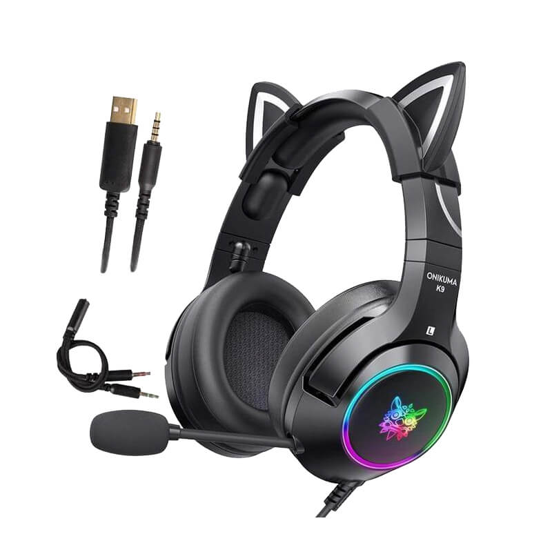 Headset Gamer ONIKUMA K9 Preto Cat, Fone de Ouvido Orelha de Gato Com LED  RGB – ROLKO tech