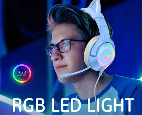 Headset Gamer ONIKUMA K9 Rosa, Fone de Ouvido Orelha de Gato Com LED RGB - ROLKO tech