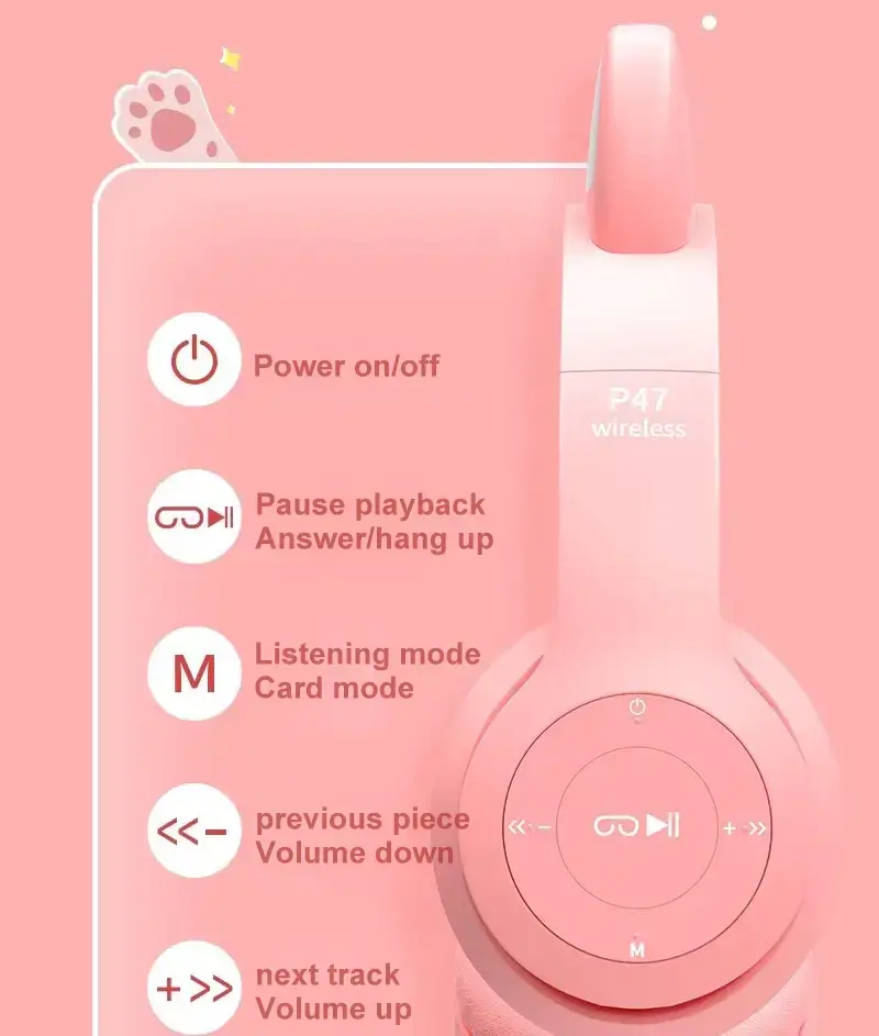 Fone de Ouvido Orelha Gato, Bluetooth e LED Headphone – ROLKO tech