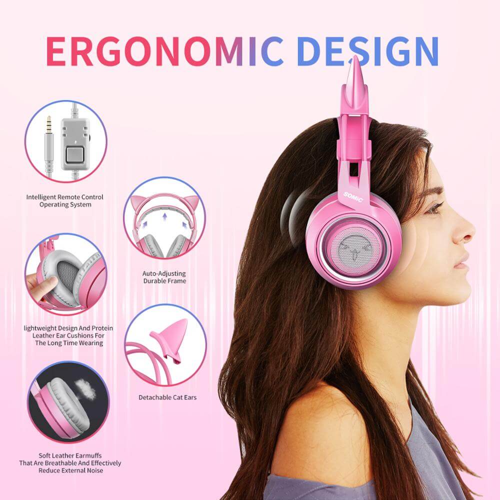 SOMIC G951S Fone de ouvido estéreo roxo para jogos com microfone