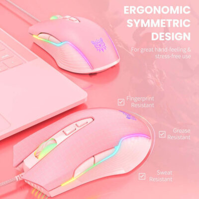 Mouse Gamer Ptico Onikuma Cw Rosa Com Fio E Rgb Rolko Tech