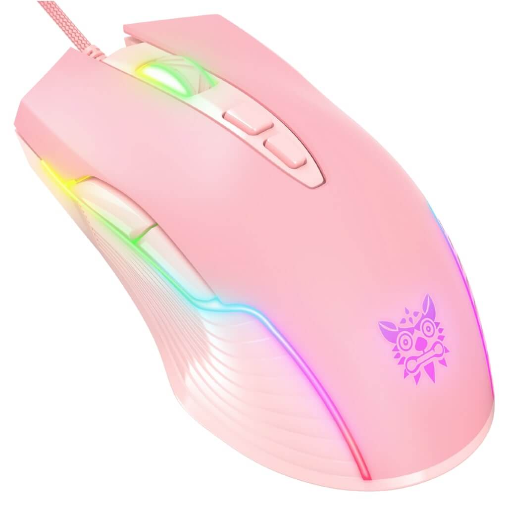 Mouse Gamer Óptico ONIKUMA CW905 Rosa, Com Fio e RGB