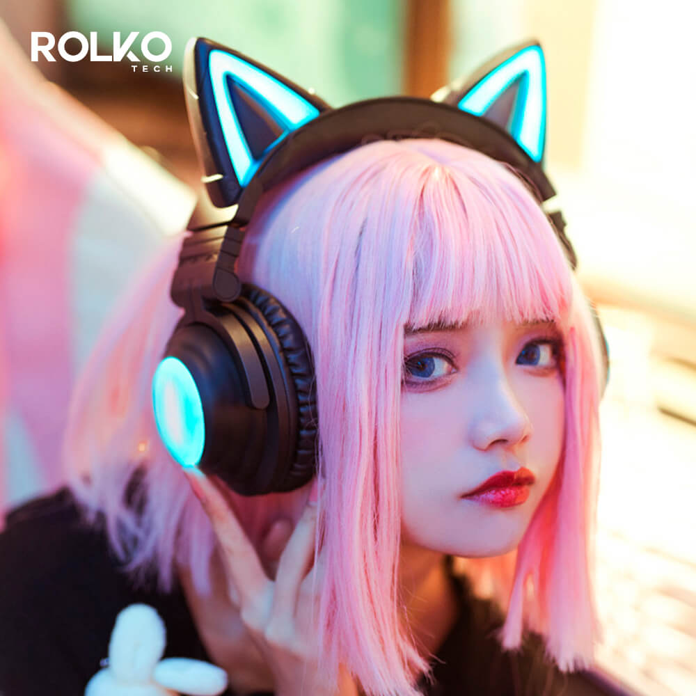 Headphone Gamer Similar Yowu ZW, Led RGB e Bluetooth, Fone De Ouvido Orelha De Gato Cosplay