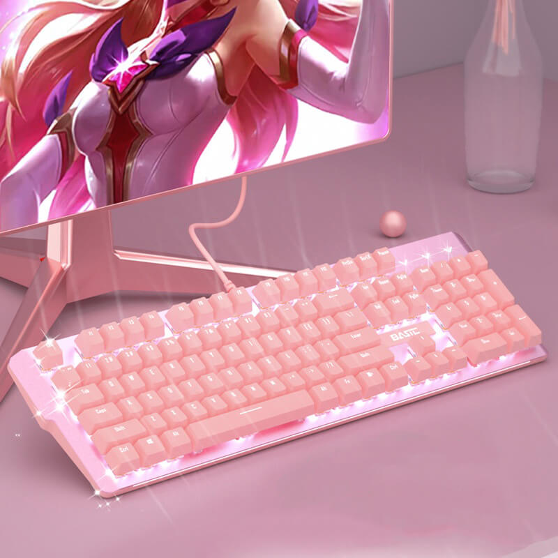 Teclado Mecânico Gamer BASIC Lua de Neve Pink, 104 teclas - ROLKO tech