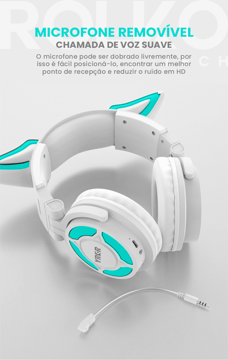 Headset Orelha de Raposa YK-069, YRKR, Bluetooth e RGB - ROLKO tech