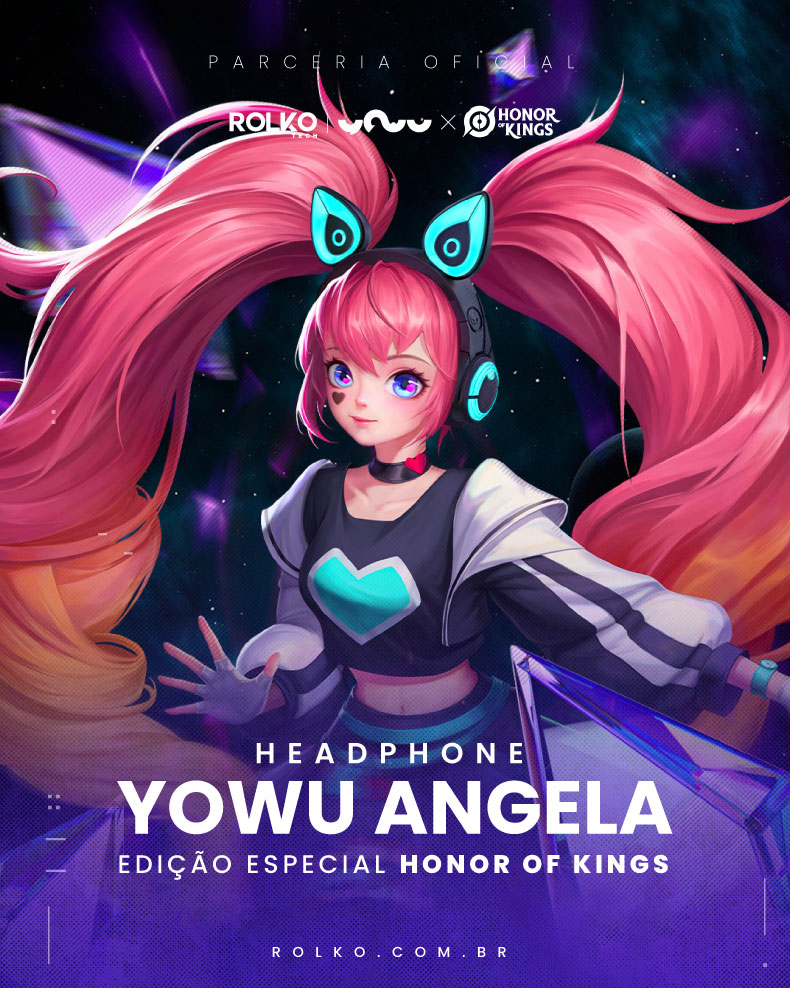 Headphone YOWU Angela Honor of Kings Bluetooth Orelha de Gato ROLKO tech EDIÇÃO LIMITADA