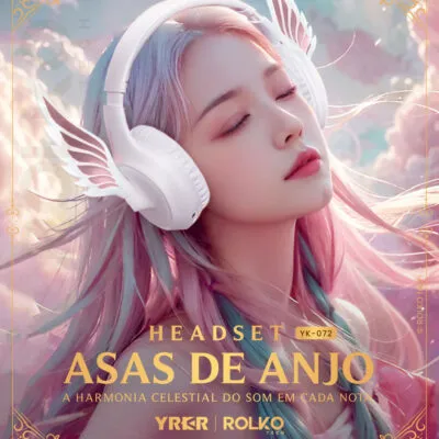 Headset Asas de Anjo YRKR YK-072 Bluetooth e RGB Headset Asas de Anjo YRKR YK-072 Bluetooth e RGB