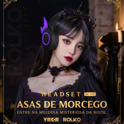 Headset Asas de Morcego YRKR YK-071 Bluetooth e RGB Headset Asas de Morcego YRKR YK-071 Bluetooth e RGB