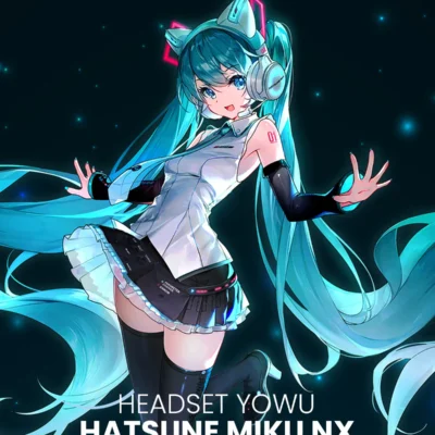 YOWU Hatsune Miku NX Headset Bluetooth, Orelha de Gato (Edição Limitada)