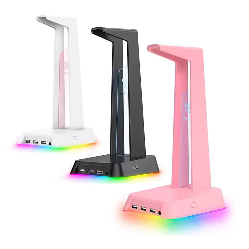 Suporte ONIKUMA ST-2 RGB Para Headset, 3 portas USB 2.0 e AUX de 3,5 mm, Expositor para Fone de Ouvido