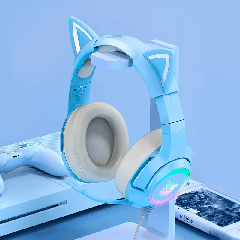 Headset Gamer ONIKUMA K9 Azul, Fone de Ouvido Orelha de Gato Com LED RGB