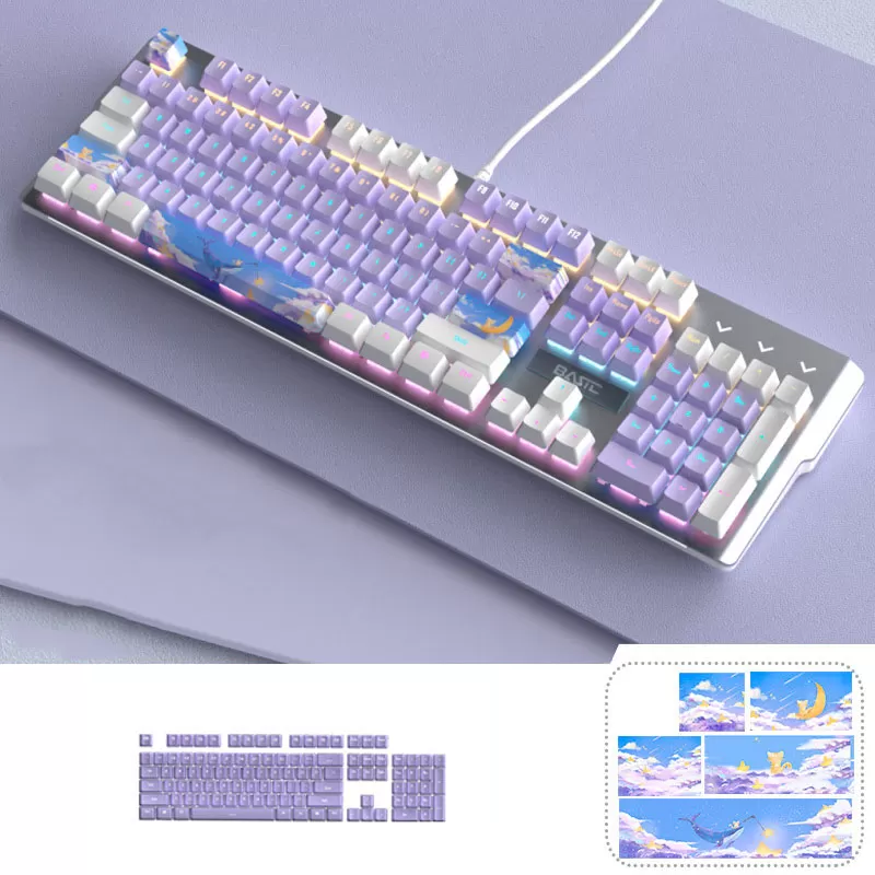 Roxo com Luz mista + Conjunto de teclas roxas + Imagem temática