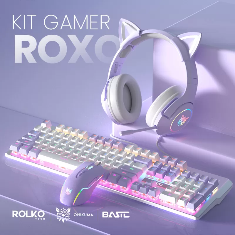 Kit Gamer Roxo Headset K9 ONIKUMA, Mouse CW905, Teclado BASTC, Mousepad