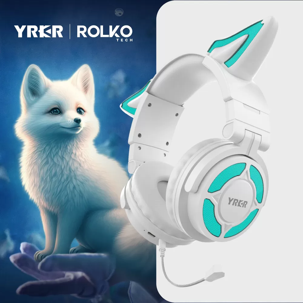 Headset Orelha de Raposa YK-069, YRKR, Bluetooth e RGB