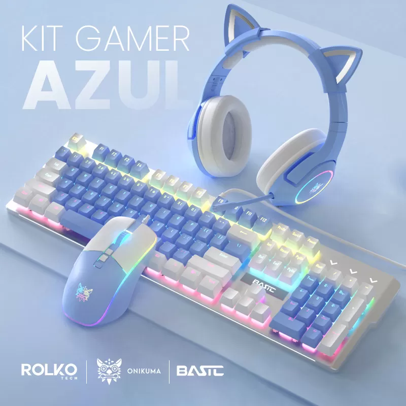 Kit Gamer Azul Headset K9 ONIKUMA, Mouse CW916, Teclado BASTC, Mousepad