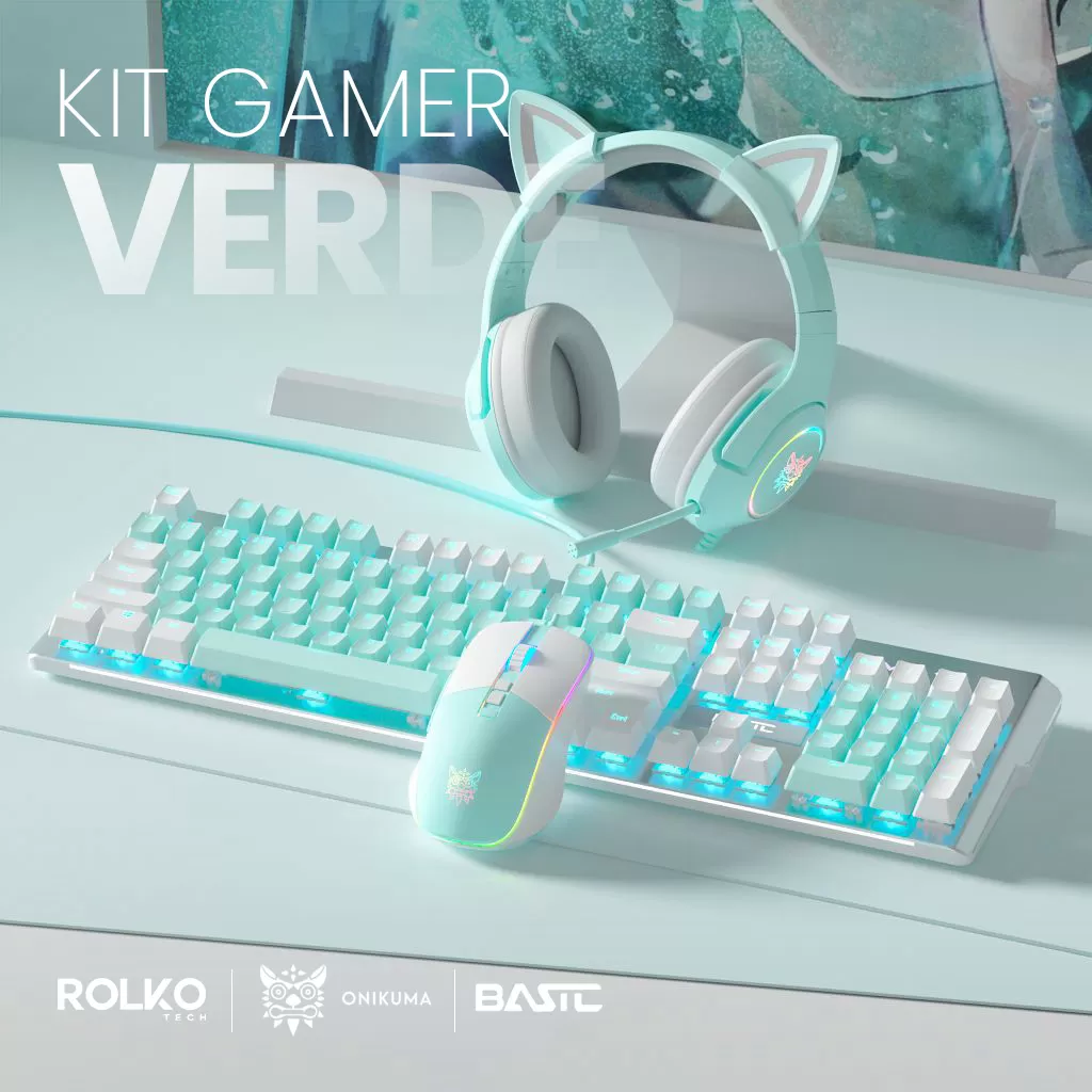 Kit Gamer Verde Headset K9 ONIKUMA, Mouse CW916, Teclado BASTC, Mousepad