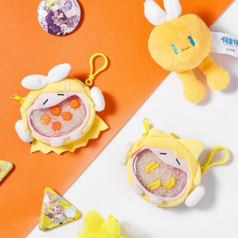 Estojo Mini Vocaloid Gêmeas Rin e Len Kagamine Pelúcia Porta Fones de Ouvido Bilibili Oficial 12x10cm