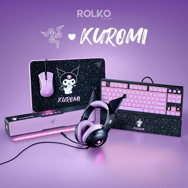 RAZER Kuromi Sanrio Kit Headset Teclado Mouse Mouse pad e Caixa de Som (Edição Limitada)